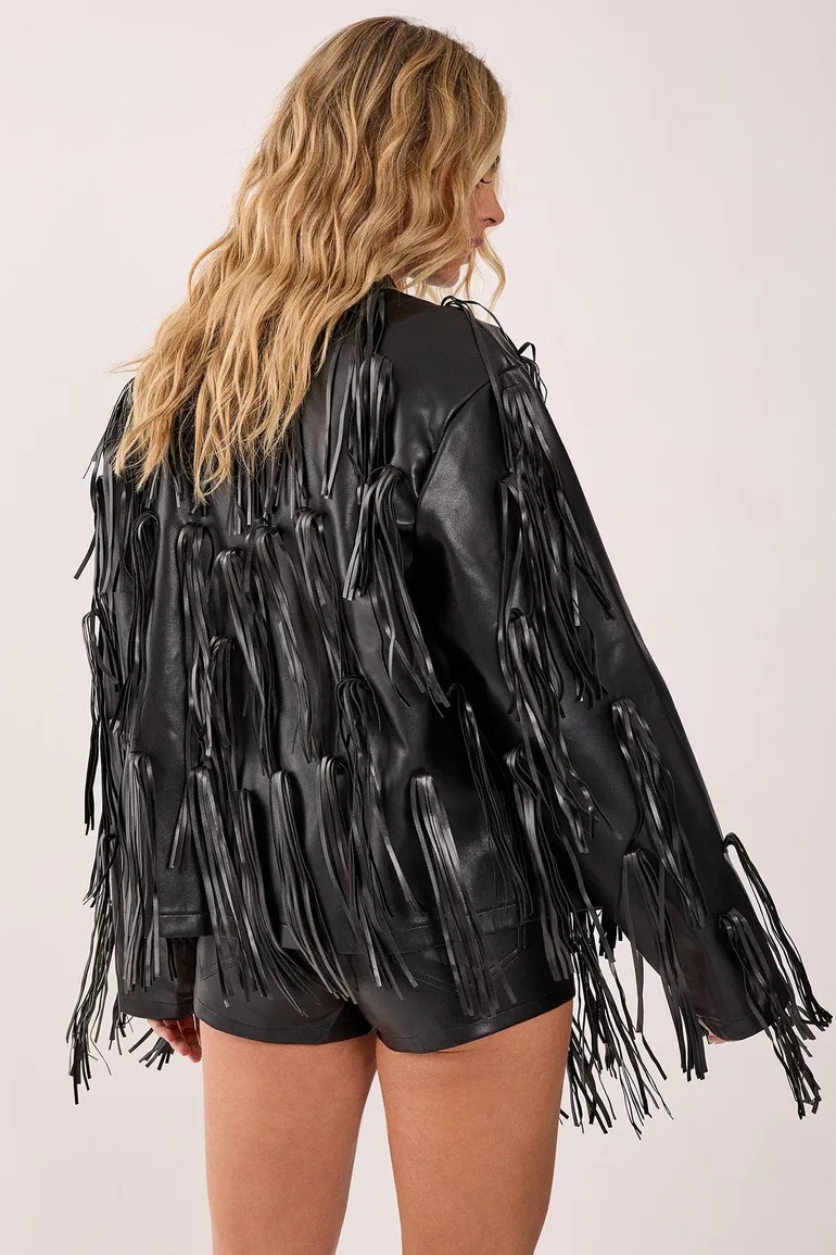 Faux Leather Tassel Jacket - 3