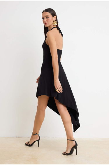 Black Plain Weave Micro Short / Mini Lined Dress product thumbnail 4