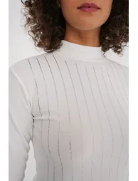 BDART Striped Half Turtleneck Long Sleeve Top with Stone Detail - 3
