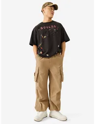 Men Brown Cargo Pocket Parachute Pants - 1