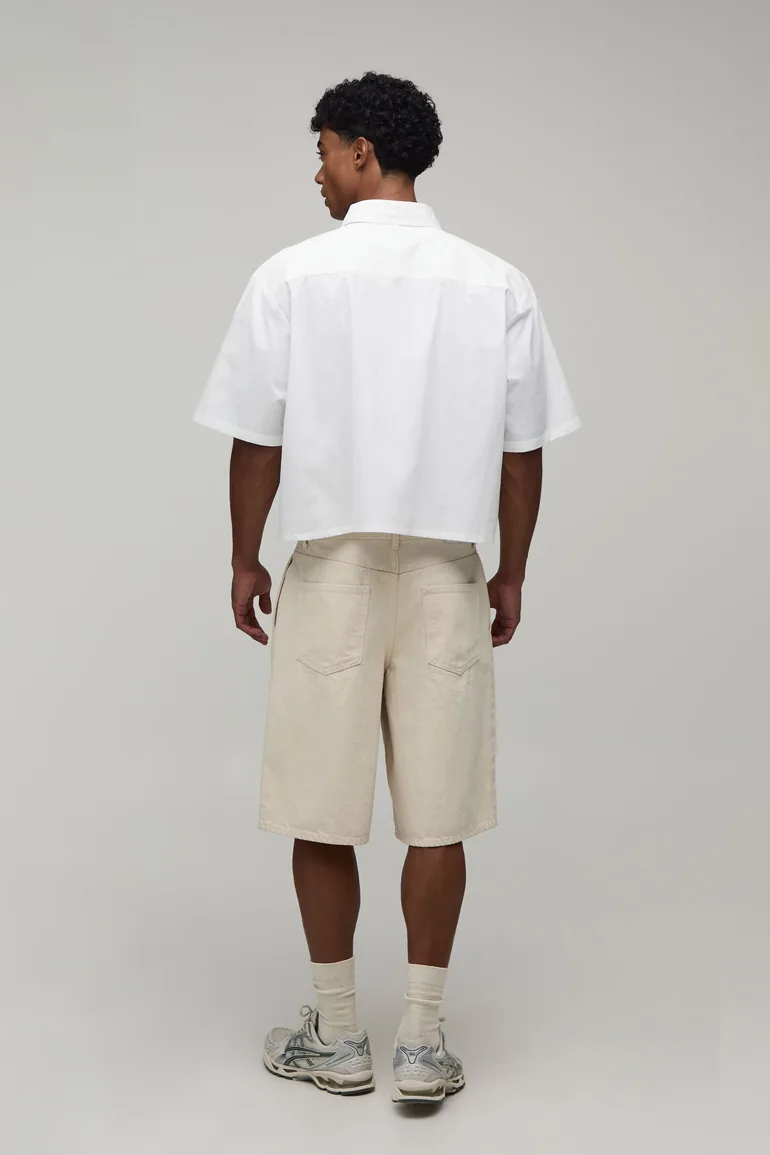 Boxy Crop Half Sleeve Frog Fastening Shirt - white - 1