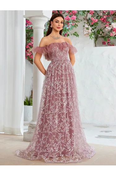 Leely Women's Elegant Off The Shoulder Sleeveless Party Dress