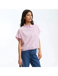 Striped Cotton Short Shirt with Short Sleeves - 1