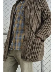 GIESTO Oversized Ribbed Knitwear Cardigan with Turtleneck and Pockets - 5