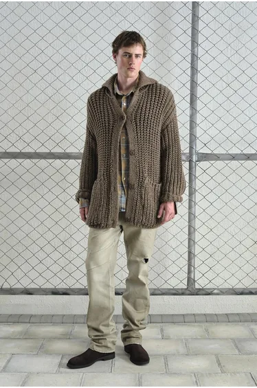 GIESTO Oversized Ribbed Knitwear Cardigan with Turtleneck and Pockets