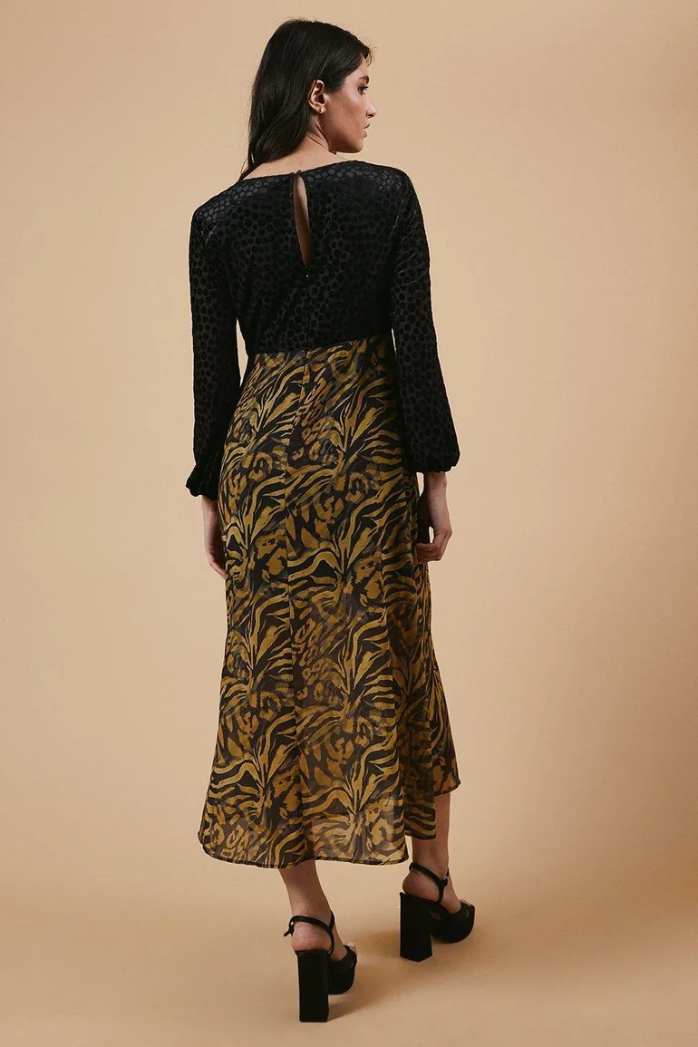 Occasion Animal Spot Bodice Midi Dress - 2