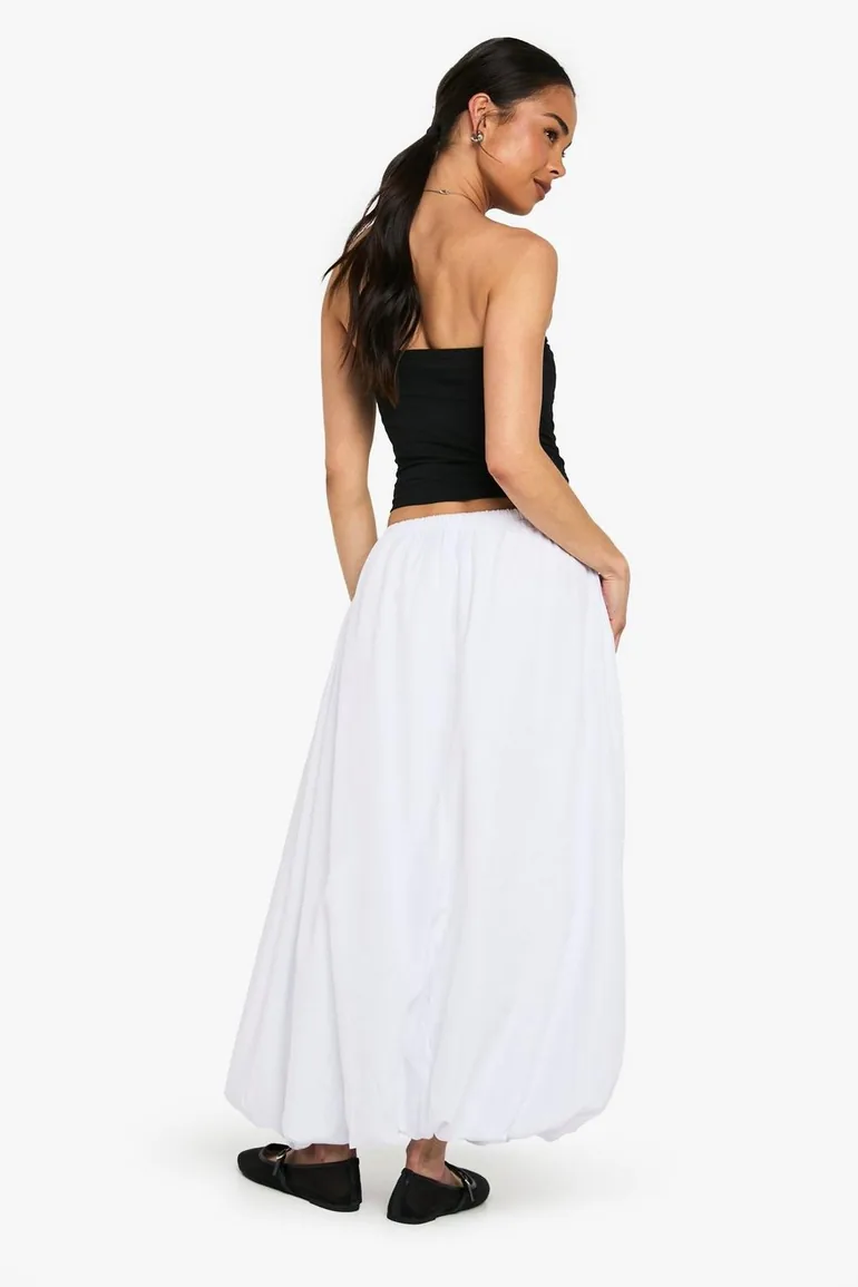 Woven Bubble Hem Maxi Skirt - white - 2