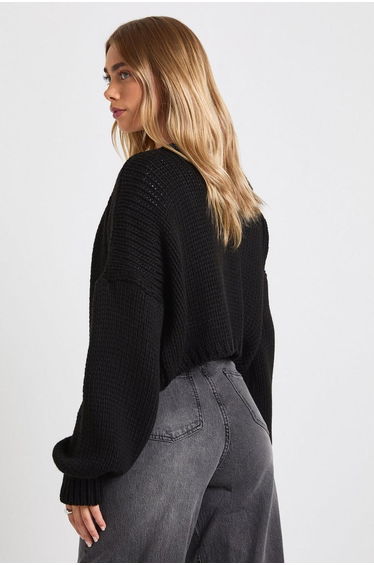 Chunky Knit Short Cardigan - black product thumbnail 3