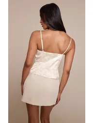 Cream Floral Embossed Hook and Eye Corset - 1