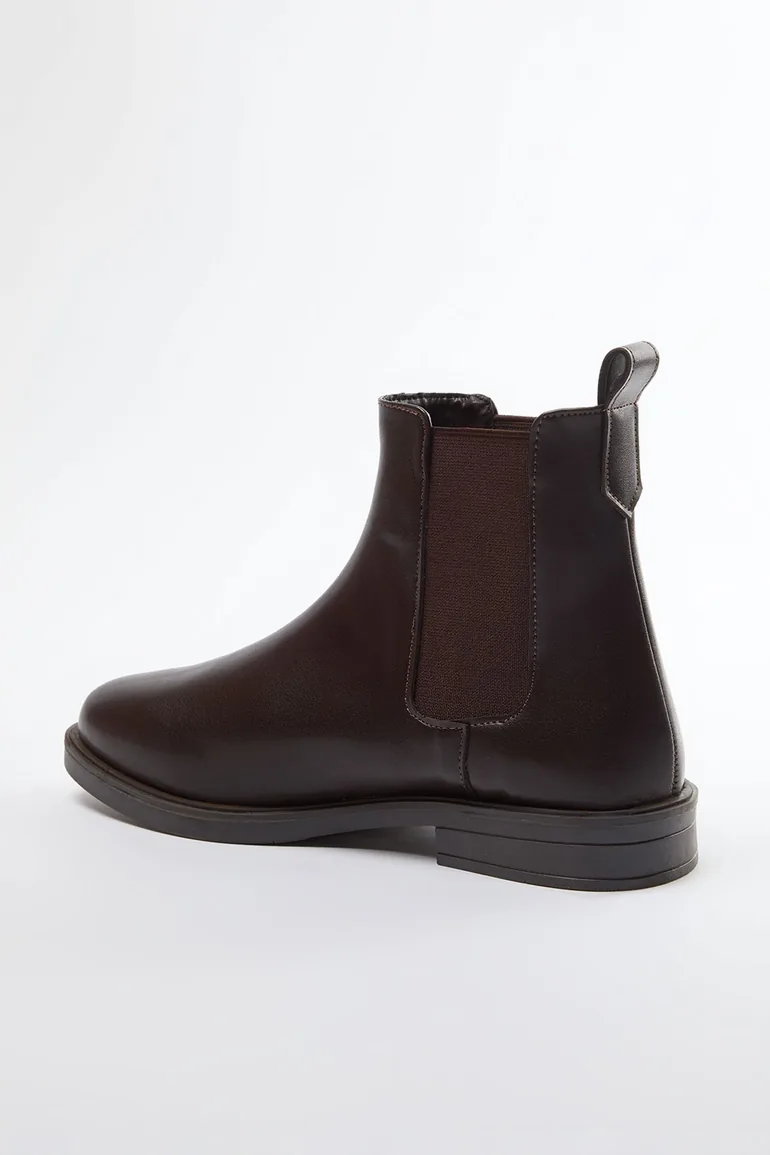 Dark Brown Elastic Chelsea Women's Boots - 3