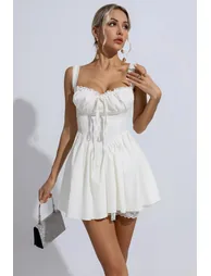 Amanda White Lace Ruched Mini Dress - 5