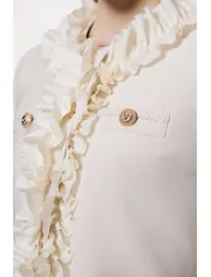 Figure Form Bandage Knit Jacket With Woven Ruffle Trim - 1