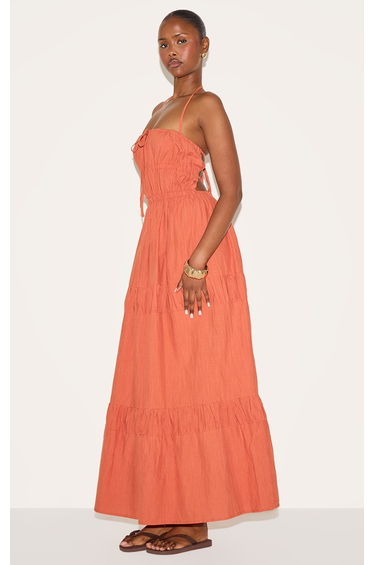 Rust Ruched Backless Strappy Maxi Dress product thumbnail 3