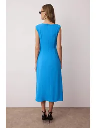 Blue Accessory Detailed Midi Woven Dress - 3