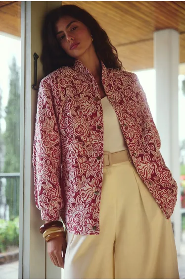 JACQUARD SEQUINED LONG BOMBER JACKET