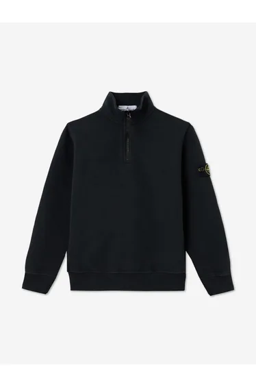 Stone Island Boys Brushed Organic Fleece Half Zip Sweatshirt in Black