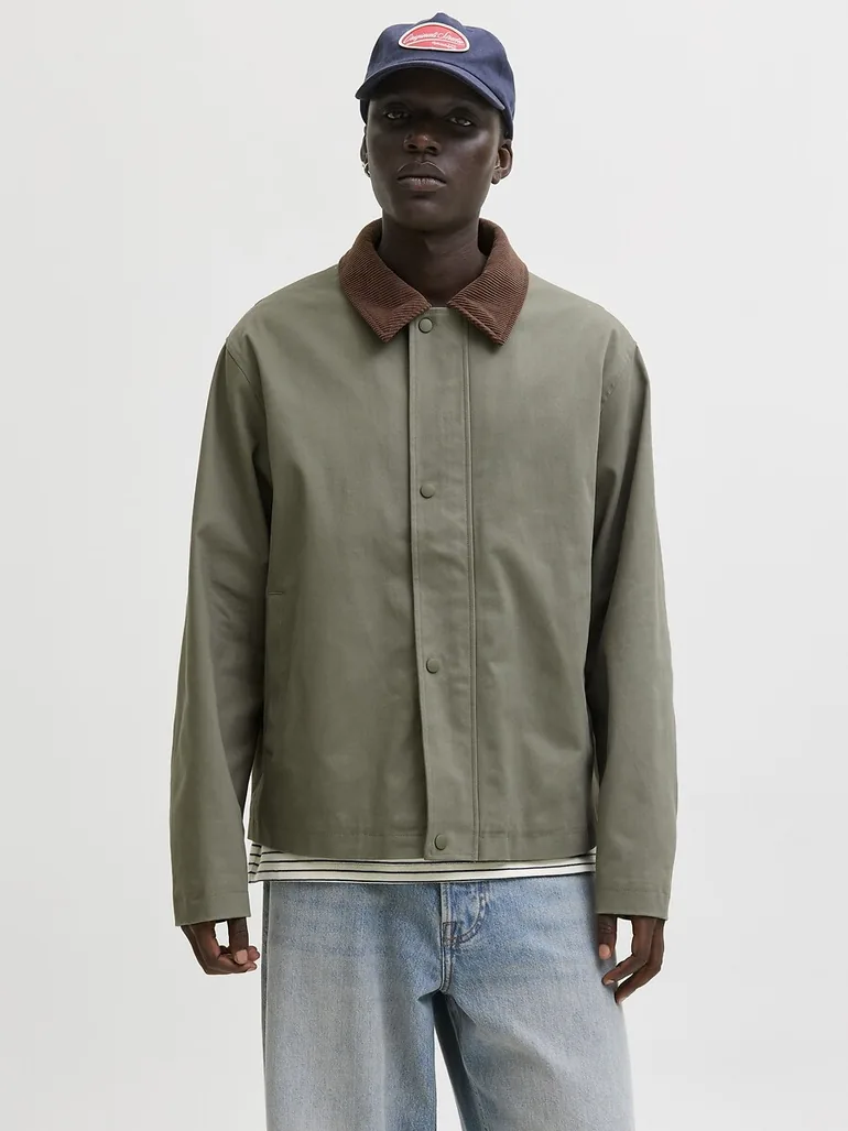 Worker Jacket with Velour Collar - 1