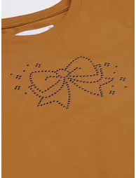 Brown Stud Detailed Oversized Round Neck T-Shirt - 5