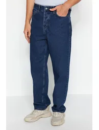 Men's Navy Blue Baggy Fit Jeans Denim Pants - 1