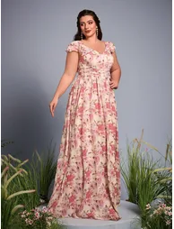 Leely Plus Women's Elegant V Neck Flounce Sleeve Party Dresses - 5