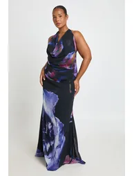Plus Printed Cowl Neck Maxi Dress - purple - 2