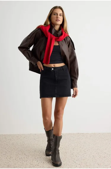 Black High Waist Mini Denim Shorts Skirt