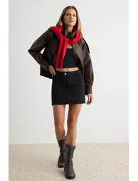 Black High Waist Mini Denim Shorts Skirt