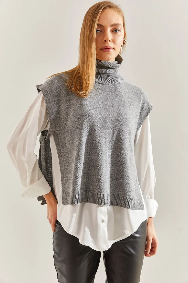 Women's Turtleneck Belt Tie Knitwear Sweater - 3