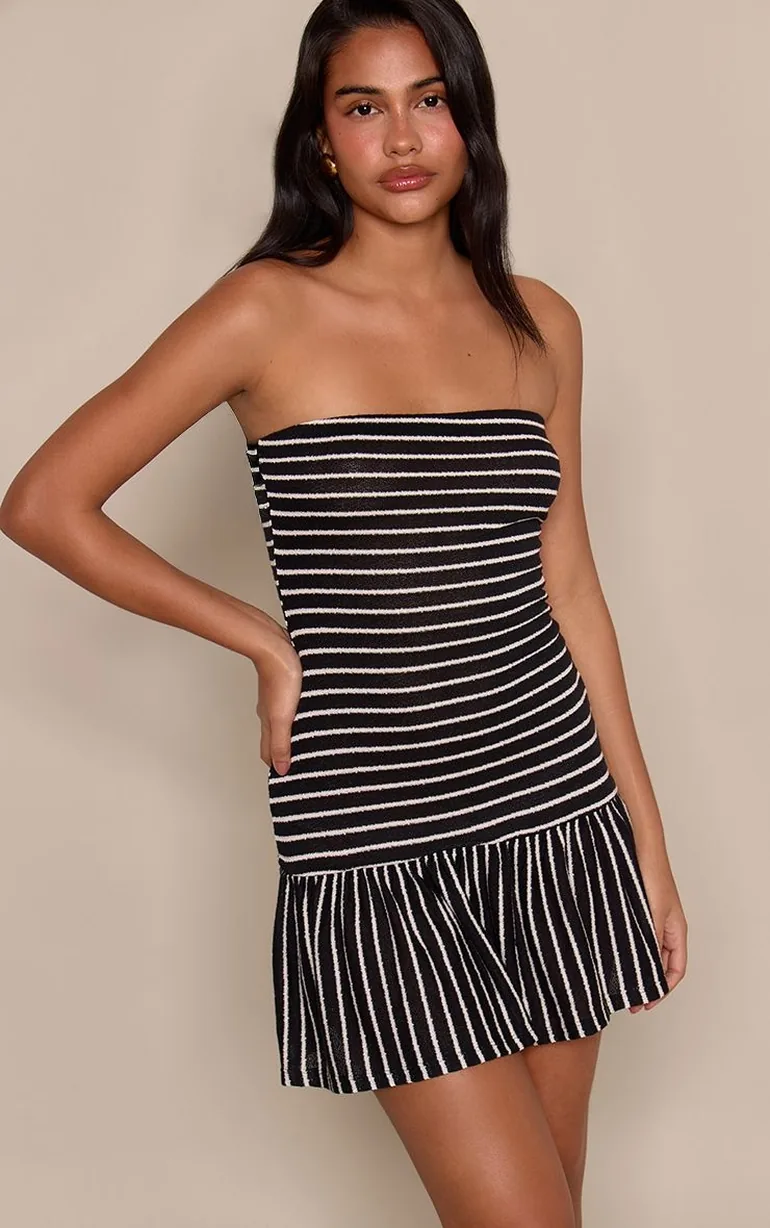 Black Striped Bandeau Mini Dress - 1