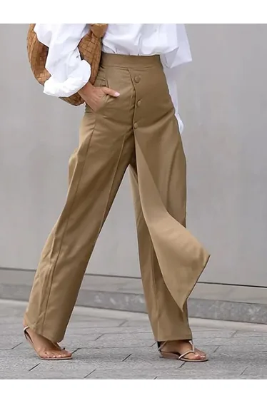 High Waisted Asymmetric Solid Color Pants Trousers