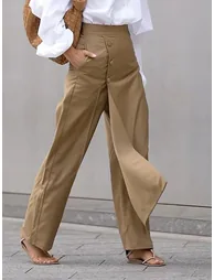 High Waisted Asymmetric Solid Color Pants Trousers