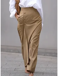 High Waisted Asymmetric Solid Color Pants Trousers - 1