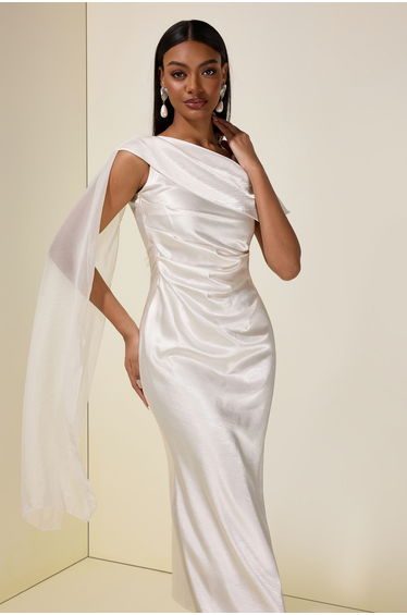 Satin One-Shoulder Cape Sleeve Midi Dress product thumbnail 3