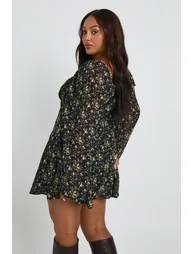 Plus Floral Chiffon Godet Skater - black - 1