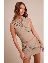 Taupe Woven Twist Top