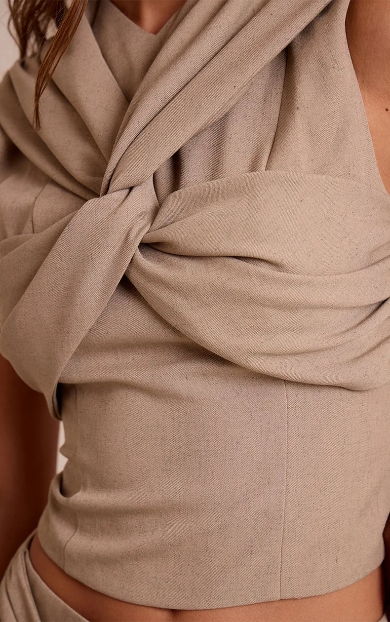 Taupe Woven Twist Top - 3