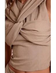 Taupe Woven Twist Top - 3