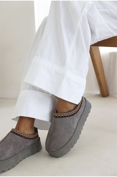 Praise Cosy Grey Faux-Suede Fur Lining Slipper product thumbnail 2
