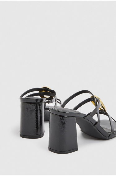 Wide Fit Hardware Detail Strappy Block Heeled Mules - black product thumbnail 4