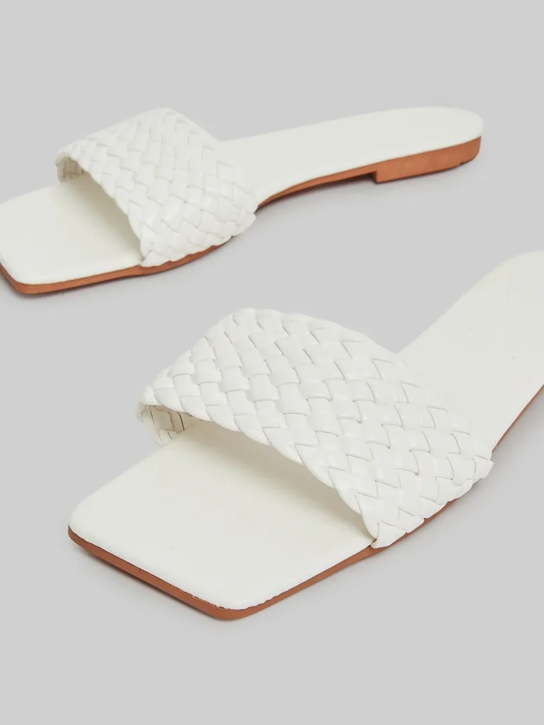White Braided Slip-On Flat Sandals - 2