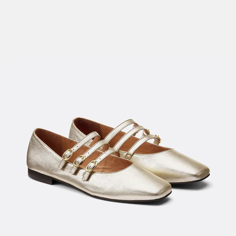 Metallic Leather Ballet Pumps - 1