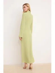 Green Unlined Plain Woven Aerobin Hijab Dress - 3