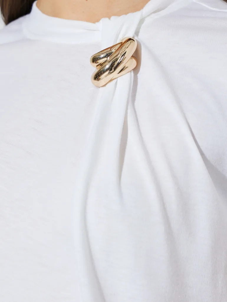 Plain Decorative Button Regular T-shirt - 3