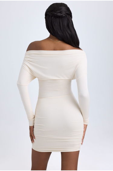 Modal Off-Shoulder Ruched Mini Dress in Ivory product thumbnail 3