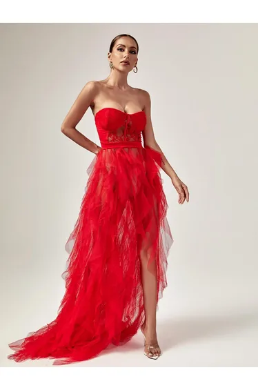 Dorothy Tulle Maxi Dress In Red