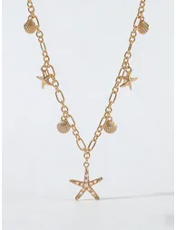 Gold Seashell and Starfish Pendant Necklace - 2