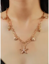 Gold Seashell and Starfish Pendant Necklace