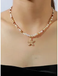 Gold Seashell and Starfish Pendant Necklace - 4