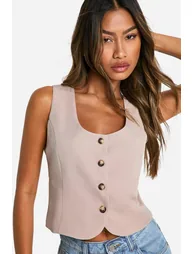 Square Neck Crop Waistcoat - mocha - 3