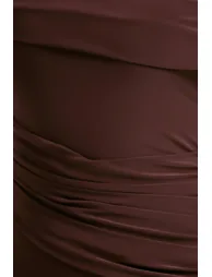 Valina | Brown Ruched Asymmetric Maxi Dress With Drape - 6